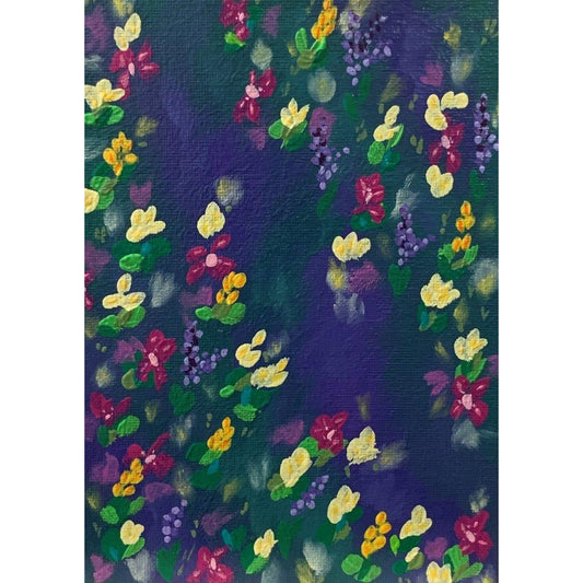 Purple Scene Flowers Multi-Color Floral Original Painting - 5" x 7" Acrylic
