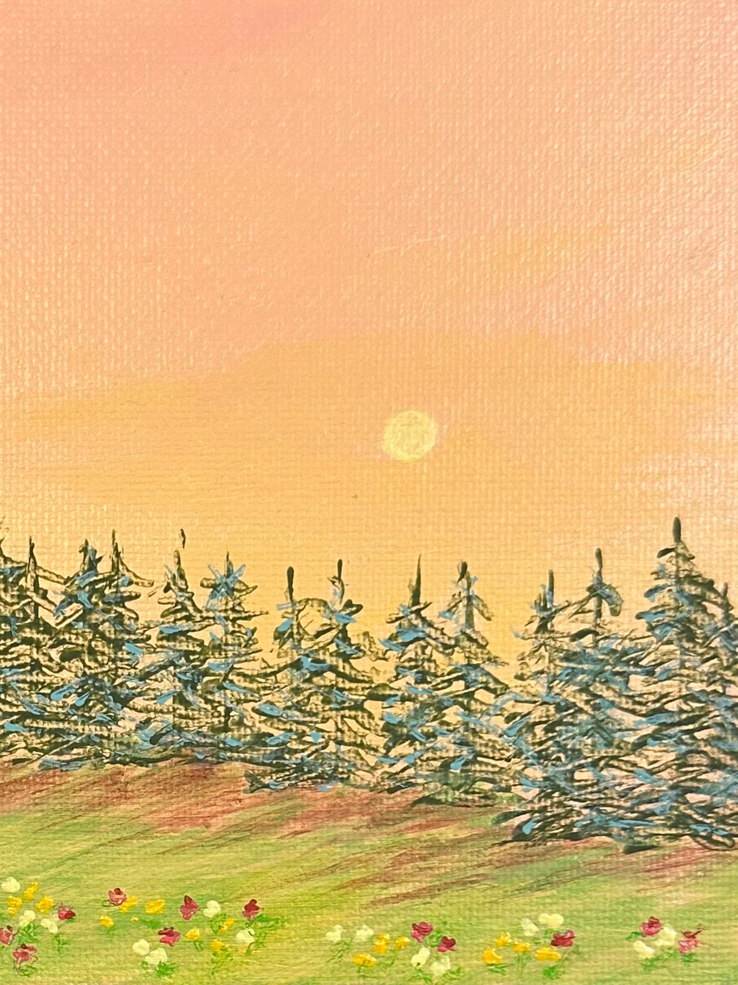 A Day Ends - Acrylic Forest Sunset Landscape Painting by Deb Bossert Artworks