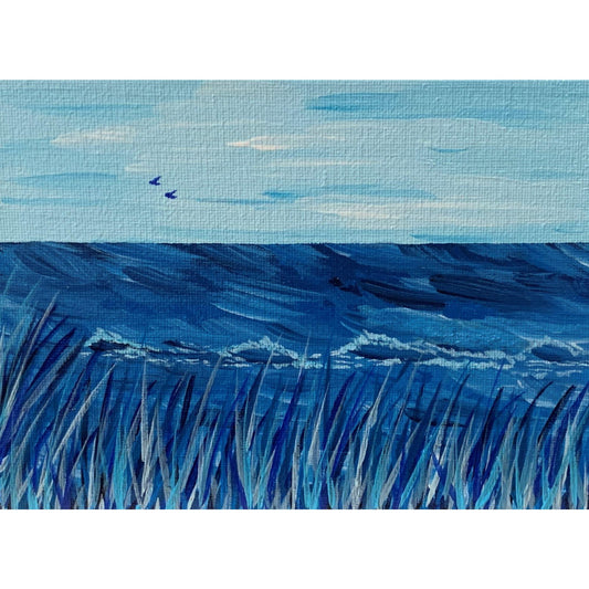 Beach Blues, Original Acrylic Painting, Beautiful Colors, Artist Signed, 5 x 7, Unframed